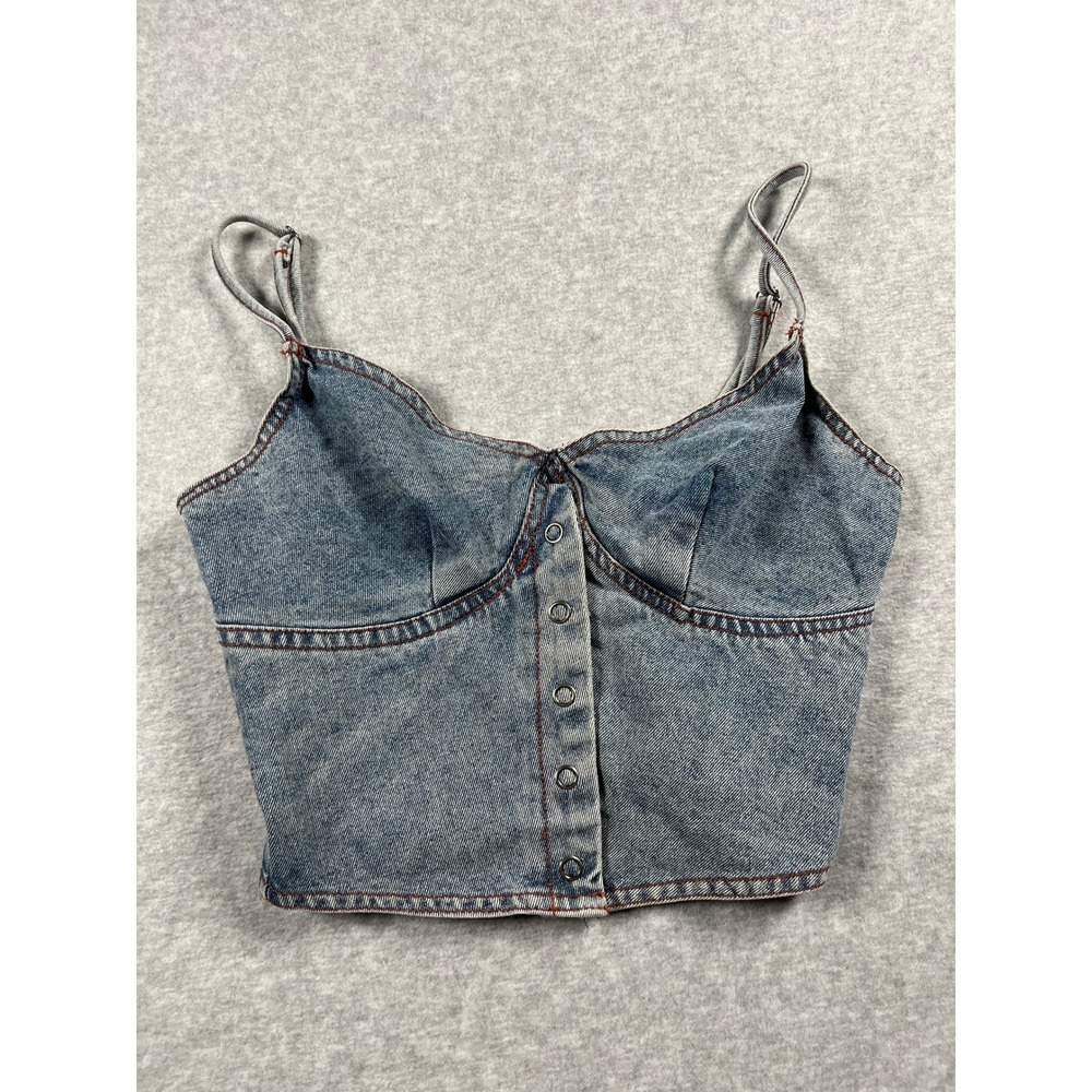 Denim Babydoll Crop Top Womens S Blue Bustier Western Rodeo Concert Festival